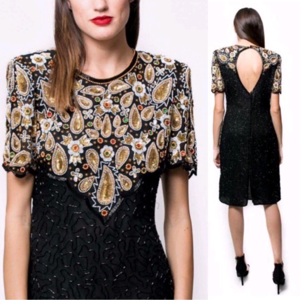 Vtg 80’s Lawrence Kazar Sequins Cocktail Dress
